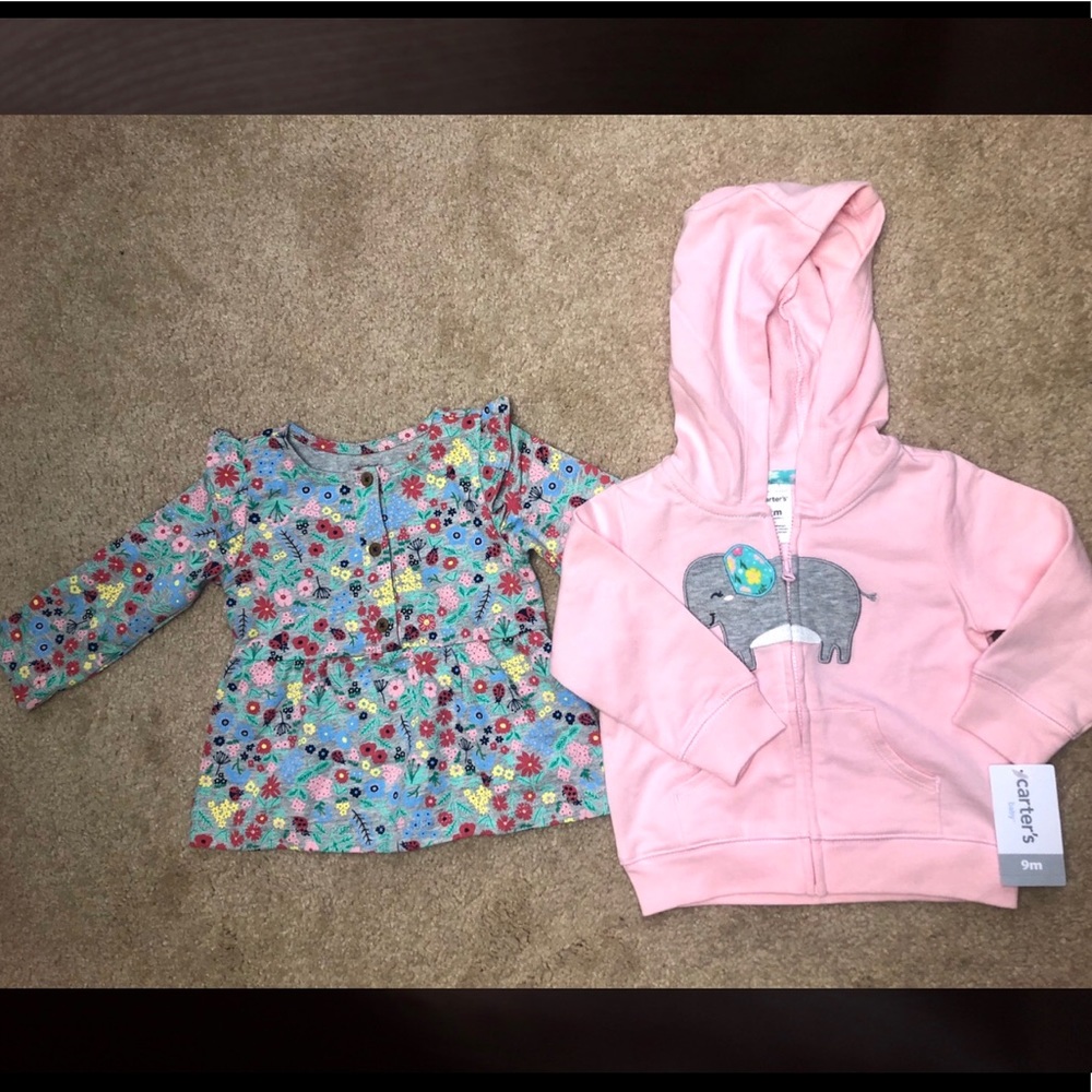 Carter’s Pink Jacket and Long Sleeve Flower Shirt